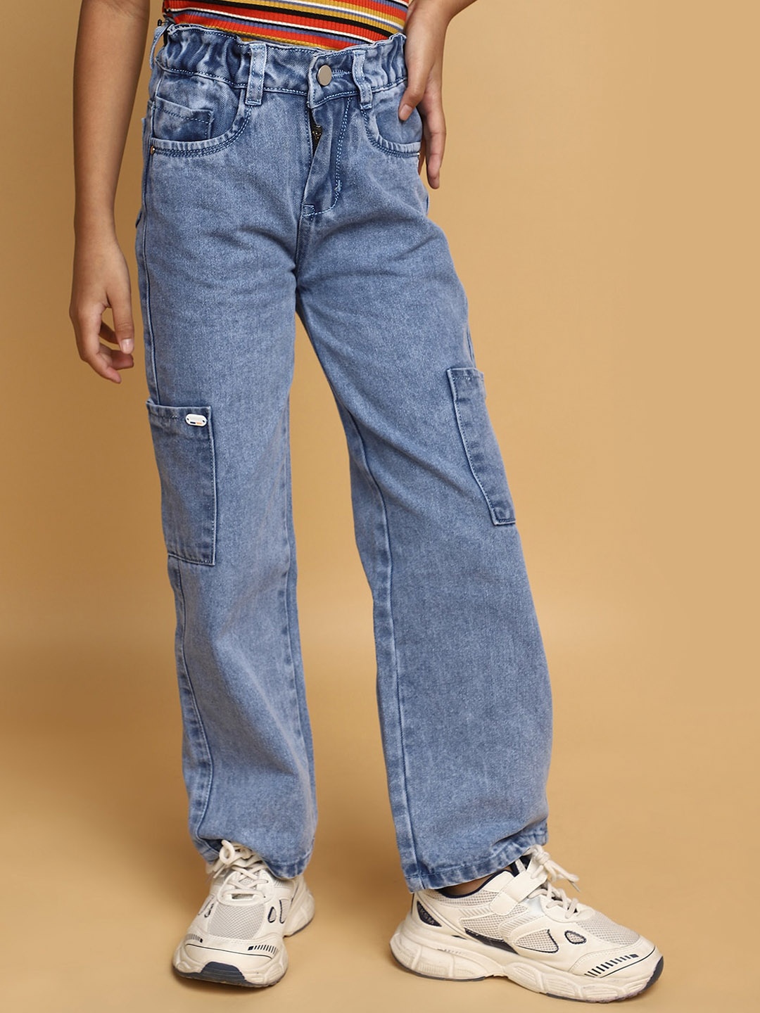 

V-Mart Girls Mid-Rise Heavy Fade Clean Look Cotton Jeans, Blue