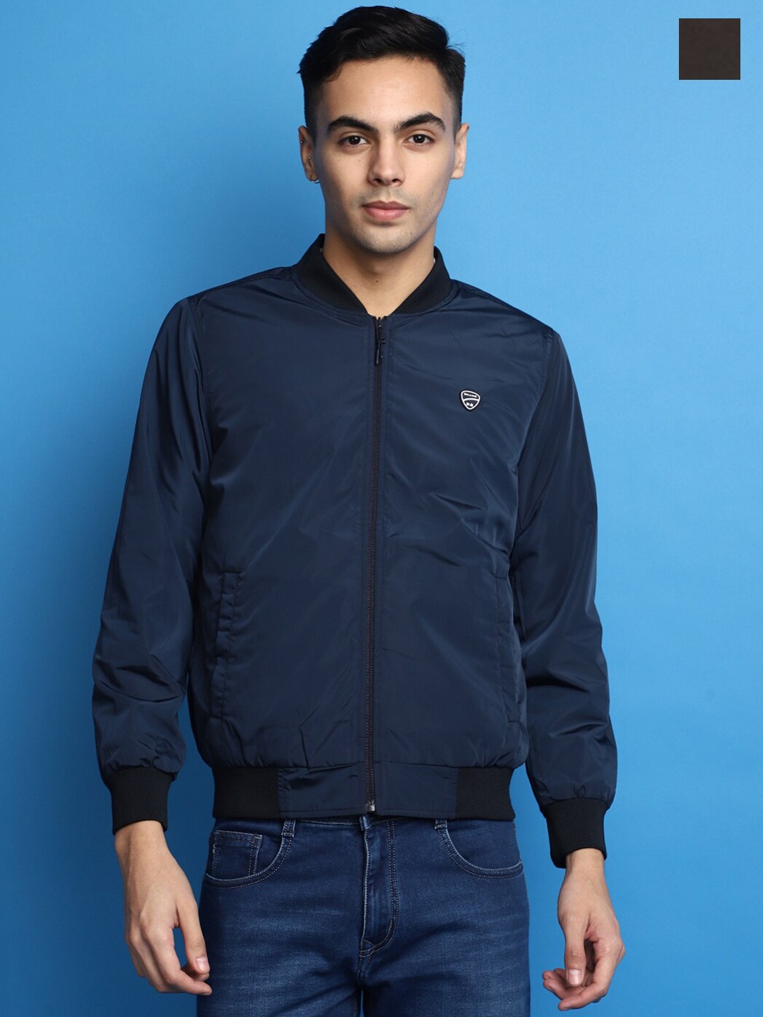 

V-Mart Stand Collar Lightweight Reversible Cotton Bomber Jacket, Green