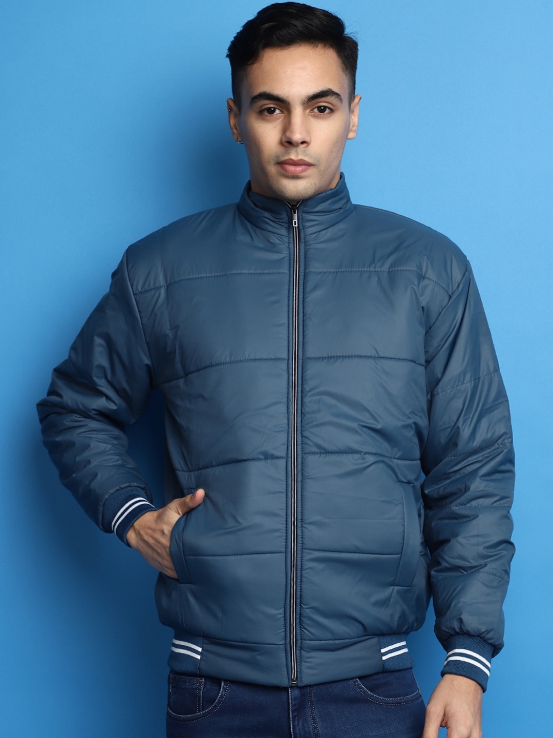 

V-Mart Mock Collar Lightweight Cotton Bomber Jacket, Green