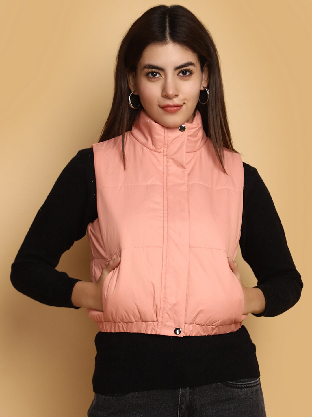 

V-Mart Mock Collar Lightweight Cotton Padded Jacket, Fuchsia