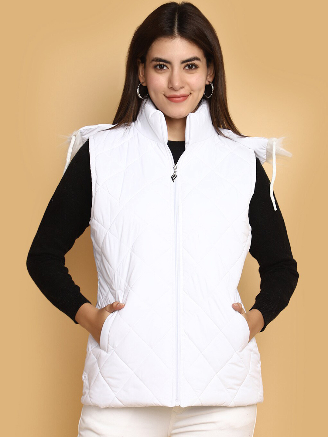 

V-Mart Hooded Lightweight Cotton Padded Jacket, White