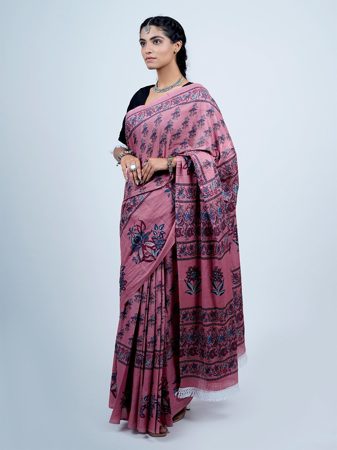 

BUTA BUTI Floral Printed Pure Cotton Saree, Mauve