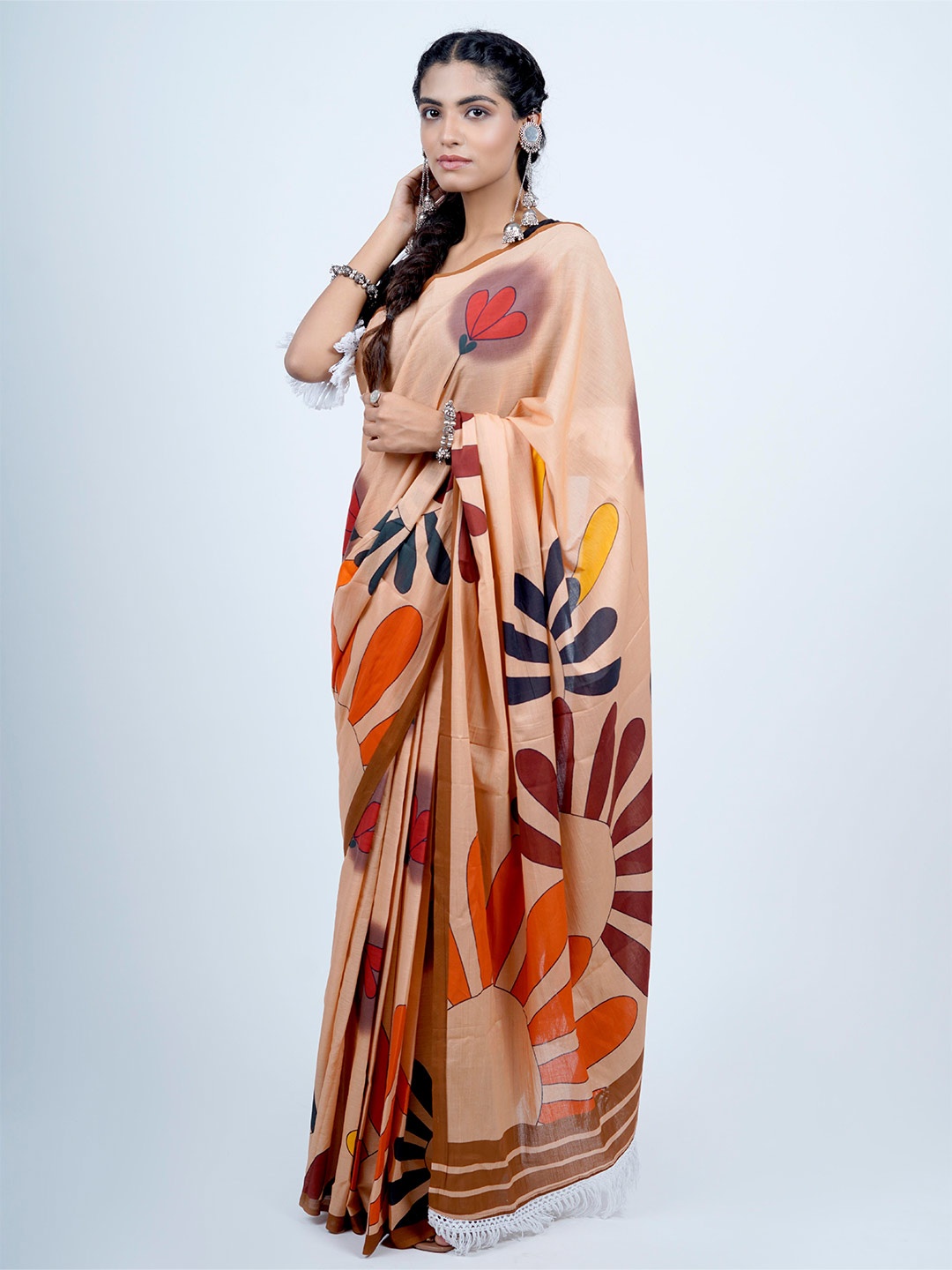 

BUTA BUTI Floral Printed Pure Cotton Saree, Beige