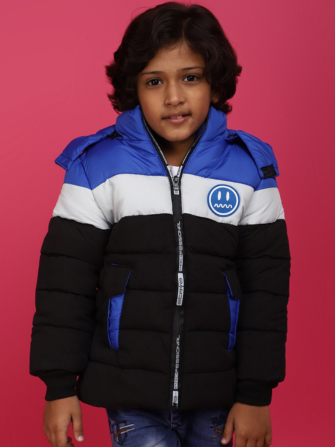 

V-Mart Boys Colourblocked Hooded Lightweight Puffer Jacket, Blue