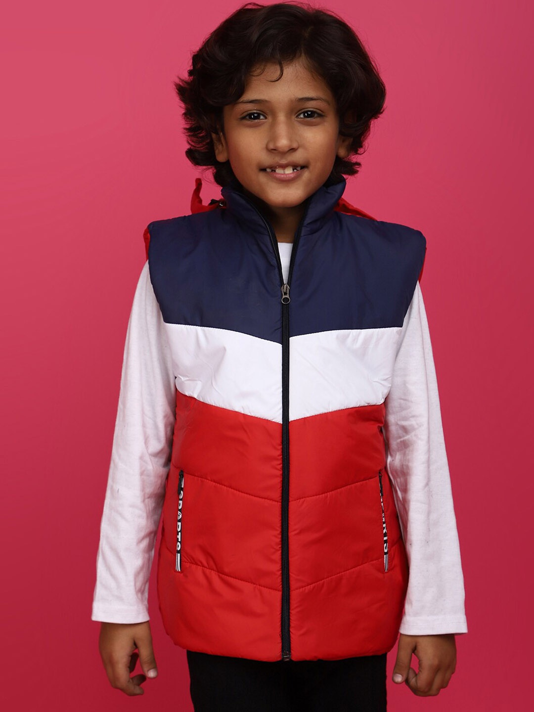 

V-Mart Boys Colourblocked Hooded Lightweight Cotton Padded Jacket, Red