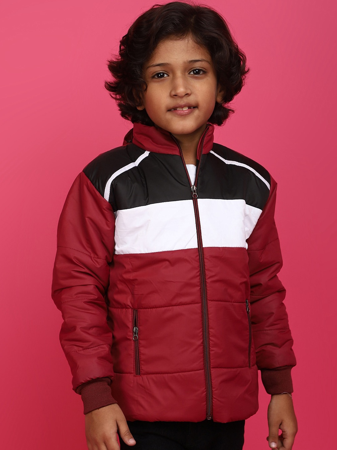 

V-Mart Boys Colourblocked Hooded Lightweight Padded Jacket, Maroon