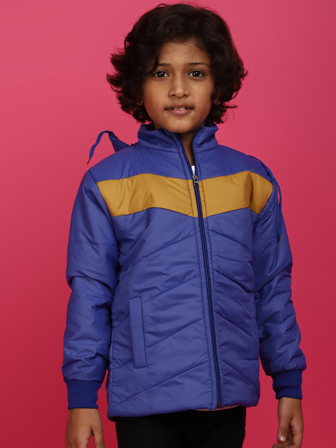 

V-Mart Boys Colourblocked Lightweight Hooded Cotton Puffer Jacket, Blue