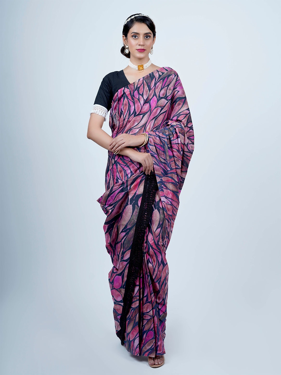 

BUTA BUTI Floral Printed Pure Cotton Saree, Purple