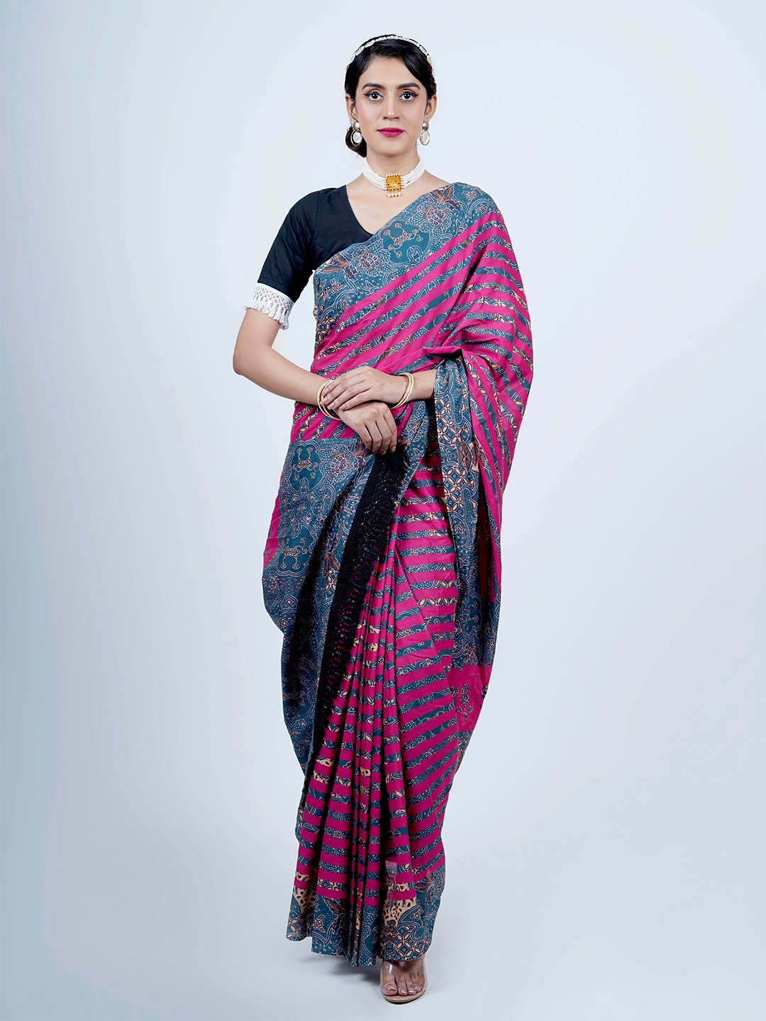 

BUTA BUTI Ethnic Motifs Printed Pure Cotton Saree, Pink