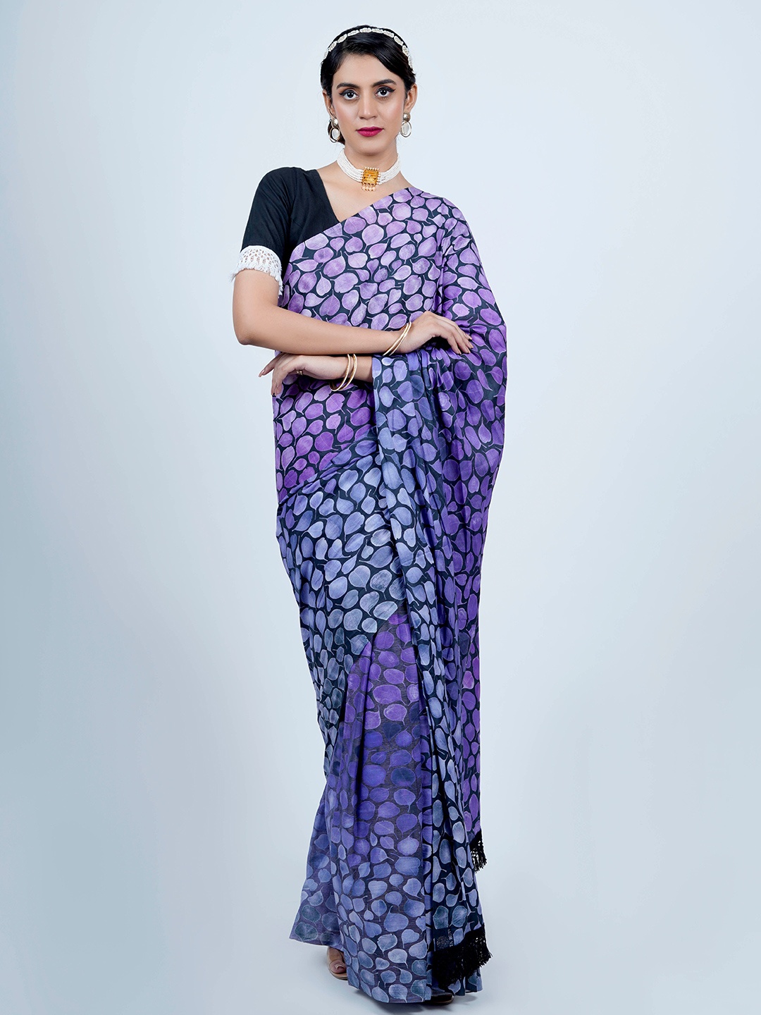 

BUTA BUTI Floral Printed Pure Cotton Saree, Blue