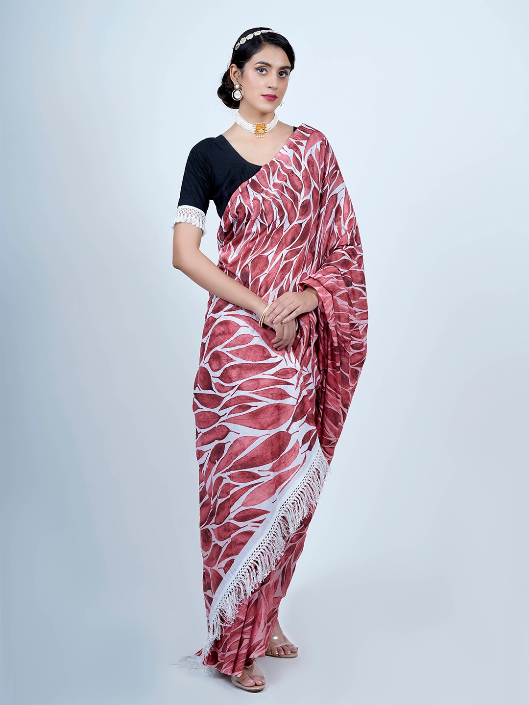 

BUTA BUTI Floral Printed Pure Cotton Saree, Mauve