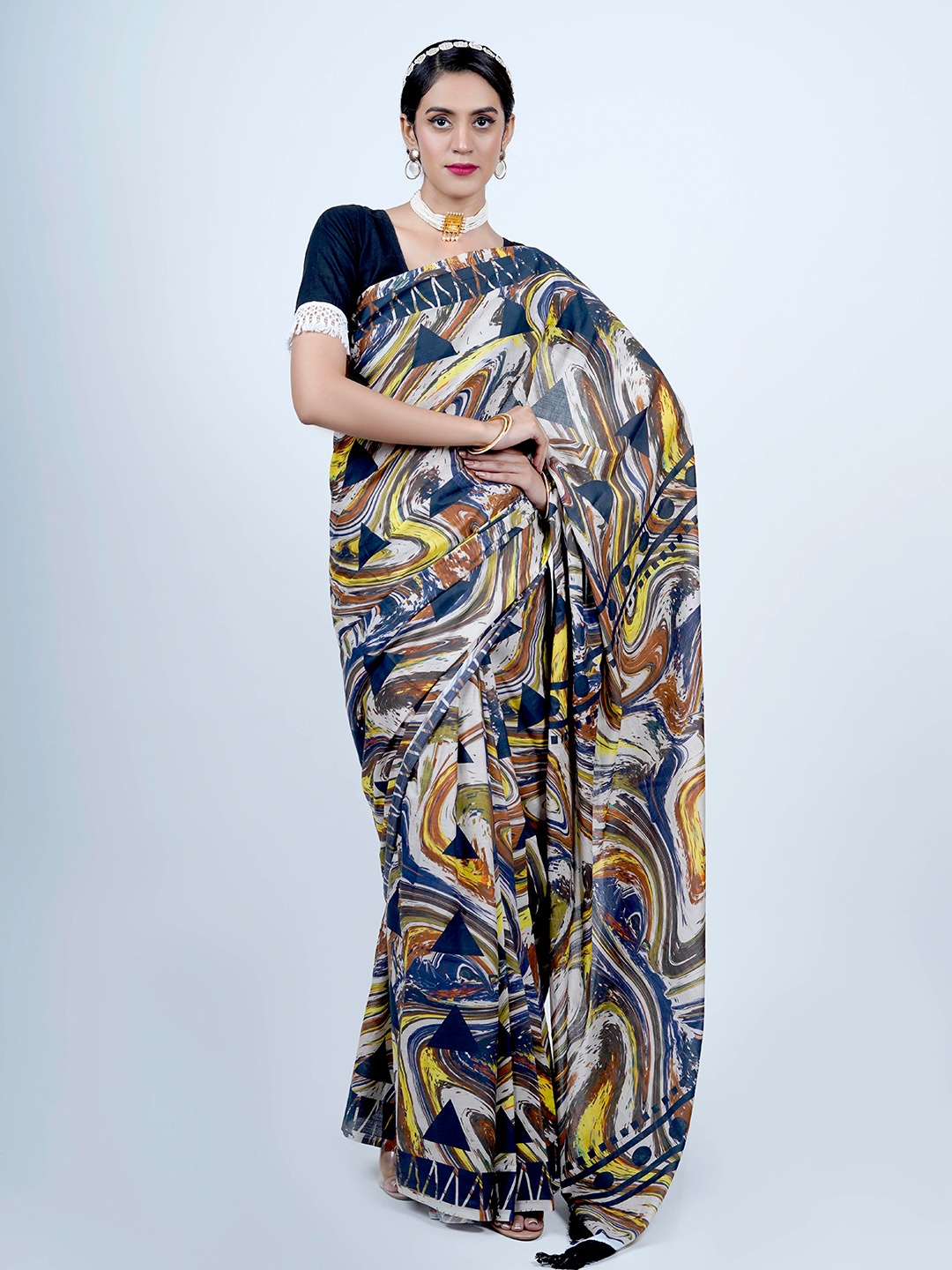 

BUTA BUTI Abstract Printed Pure Cotton Saree, White