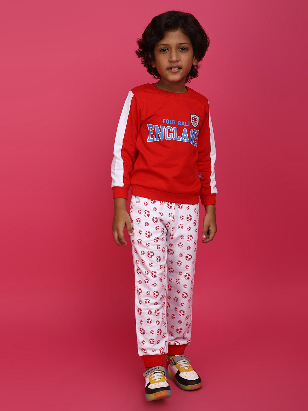 

V-Mart Boys Typography Printed Long Sleeves Cotton Sweatshirt With Joggers, Red