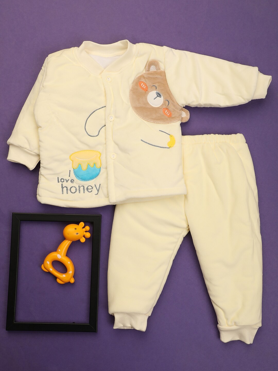 

V-Mart Infants Kids Conversational Printed Pure Cotton Top With Trousers, Yellow