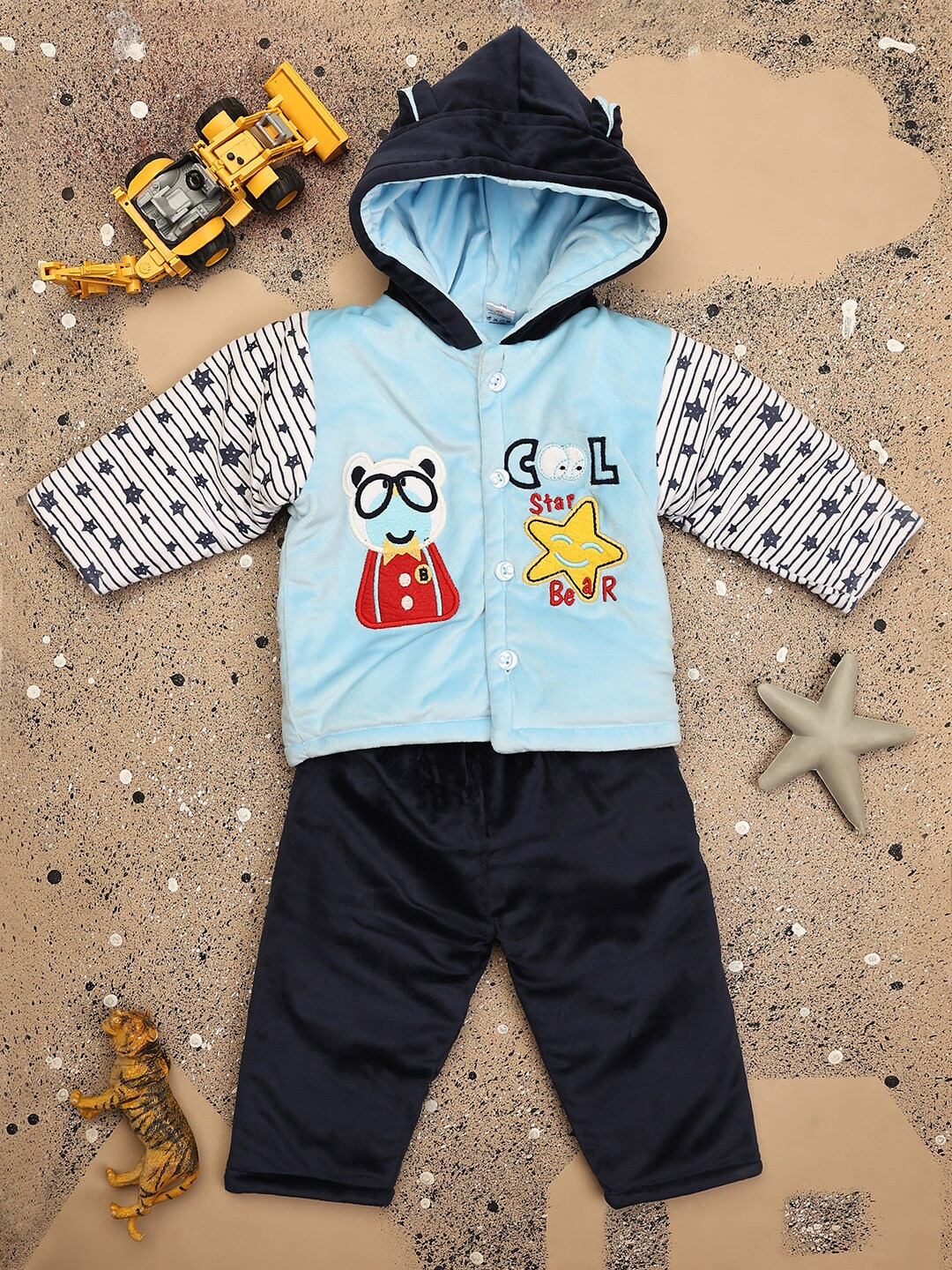 

V-Mart Infants Kids Conversational Printed Pure Cotton Sweater With Trousers, Blue