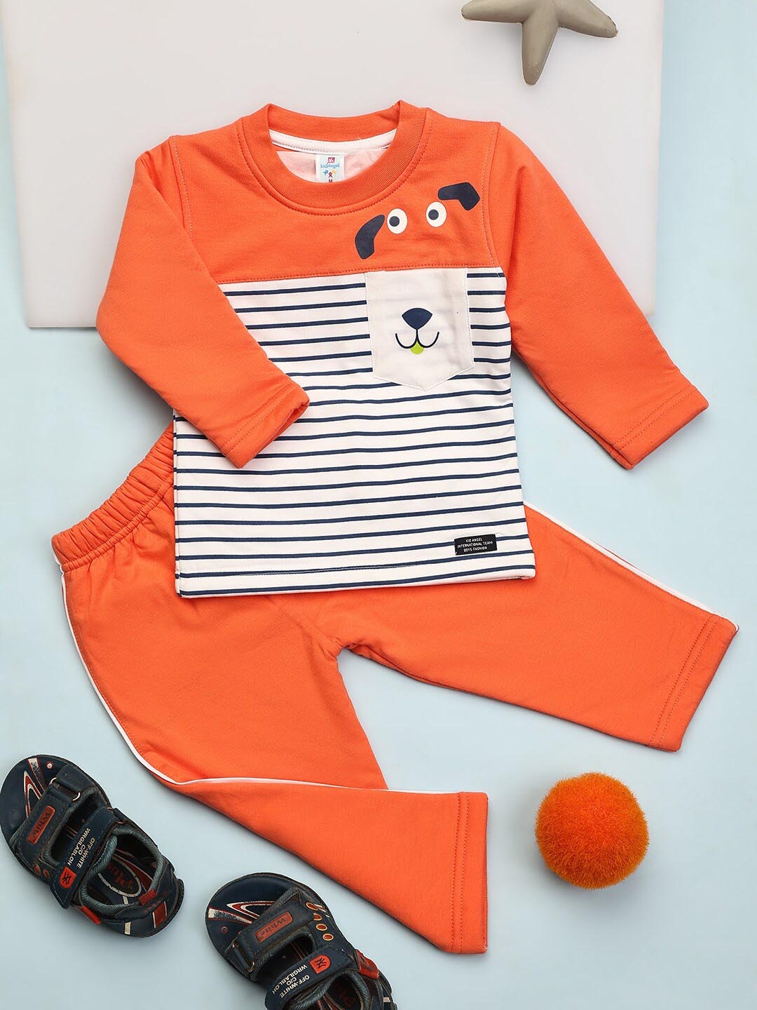 

V-Mart Infant Kids Printed Pure Cotton T-shirt With Trouser, Orange