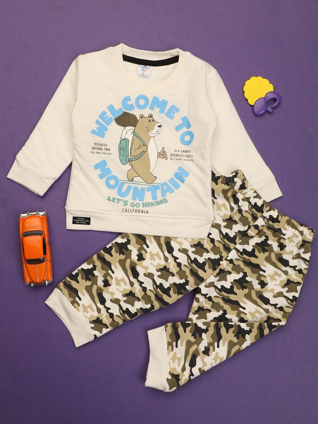 

V-Mart Infant Kids Printed Pure Cotton T-shirt With Trouser, Off white