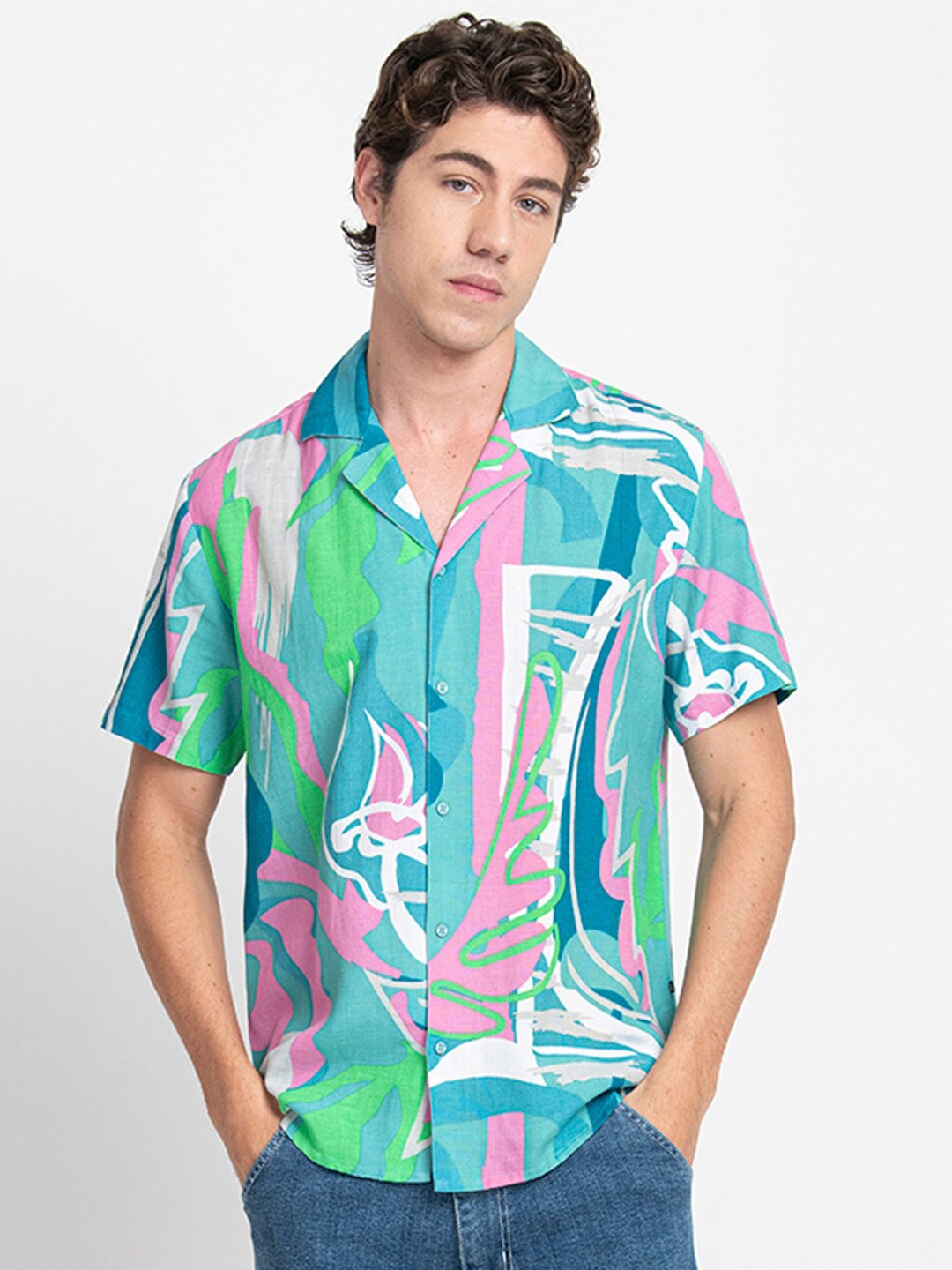 

KISSOSS Classic Slim Fit Abstract Printed Casual Shirt, Green