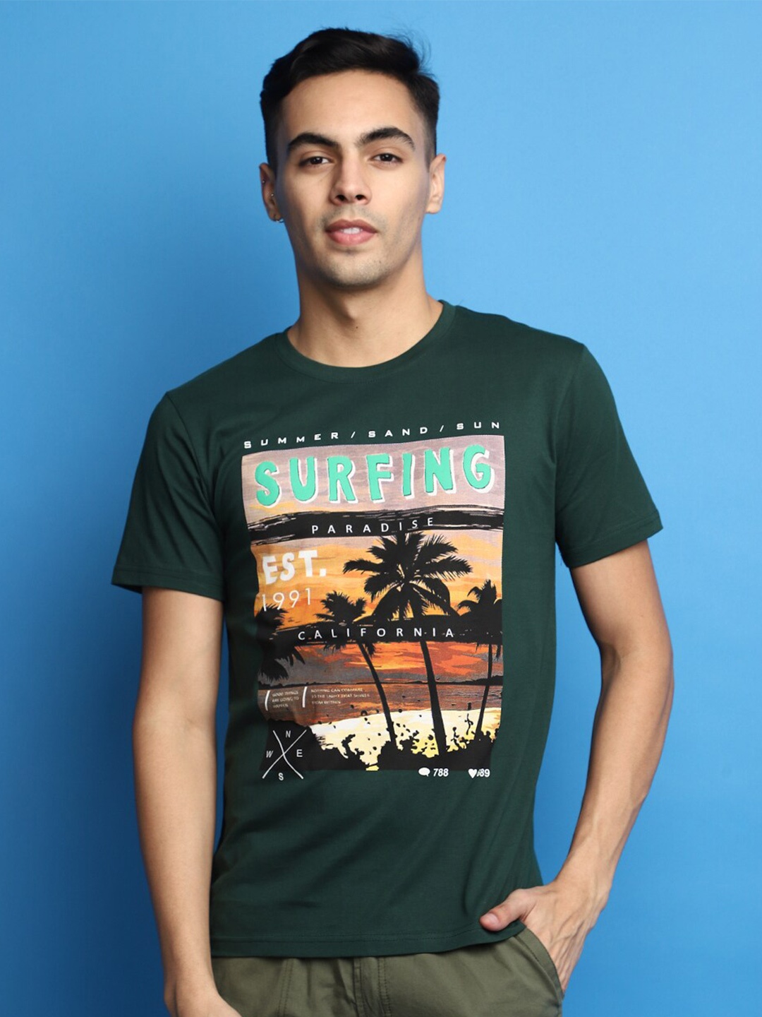 

V-Mart Graphic Printed Slim Fit T-shirt, Green