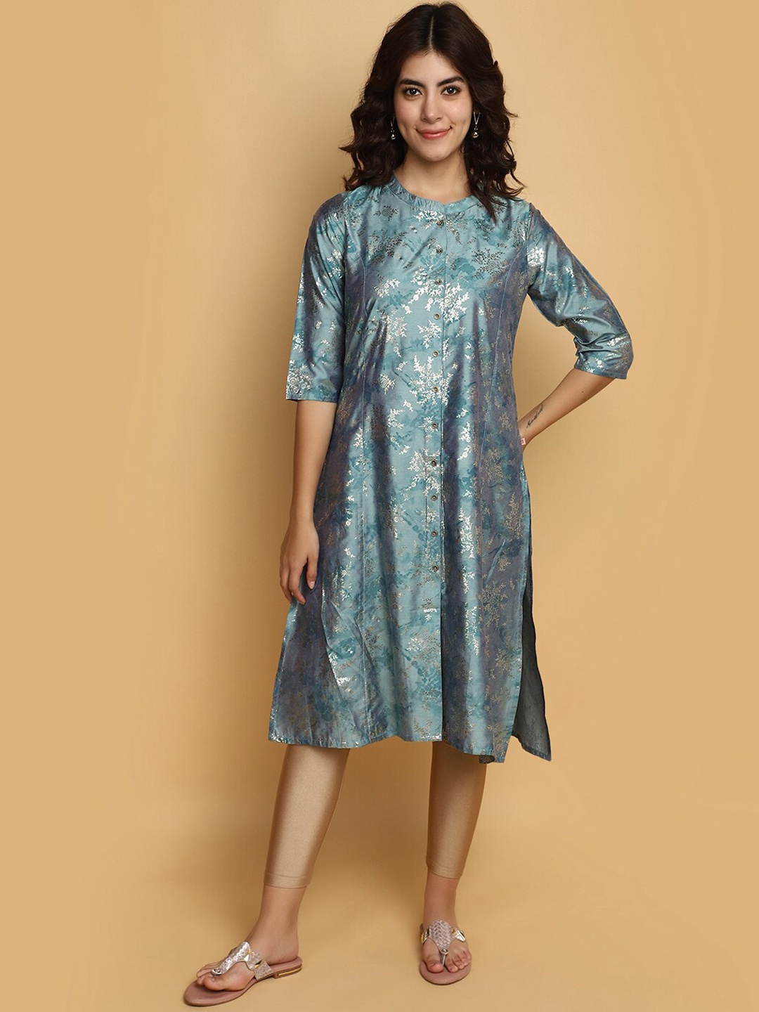 

V-Mart Ethnic Motifs Printed A Line Kurta, Blue