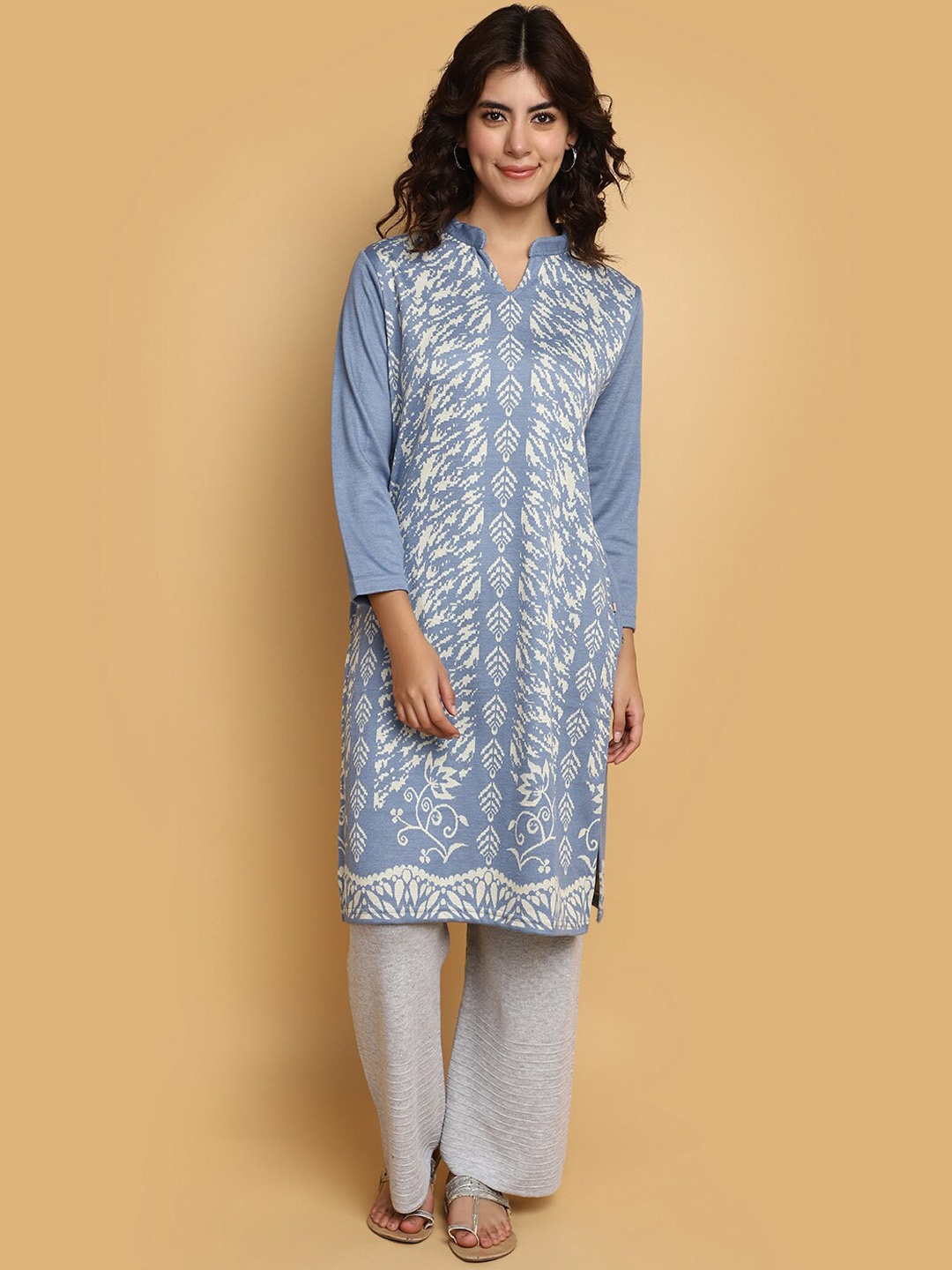 

V-Mart Abstract Printed Mandarin Collar Cotton Straight Kurta, Blue