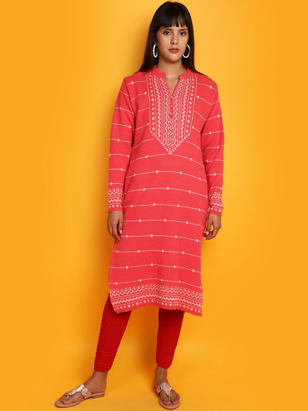 

V-Mart Ethnic Motifs Self Design Straight Kurta, Pink