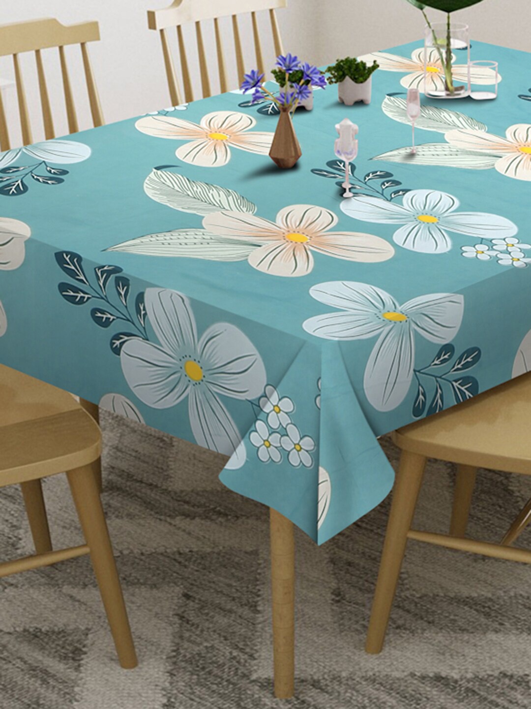 

KLOTTHE Green & White Floral Printed 6-Seater Rectangular Table Cover