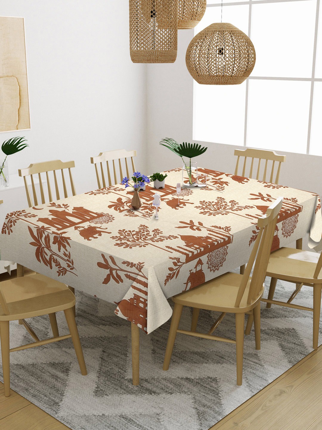 

KLOTTHE Brown & Beige Printed 6-Seater Rectangular Table Cover