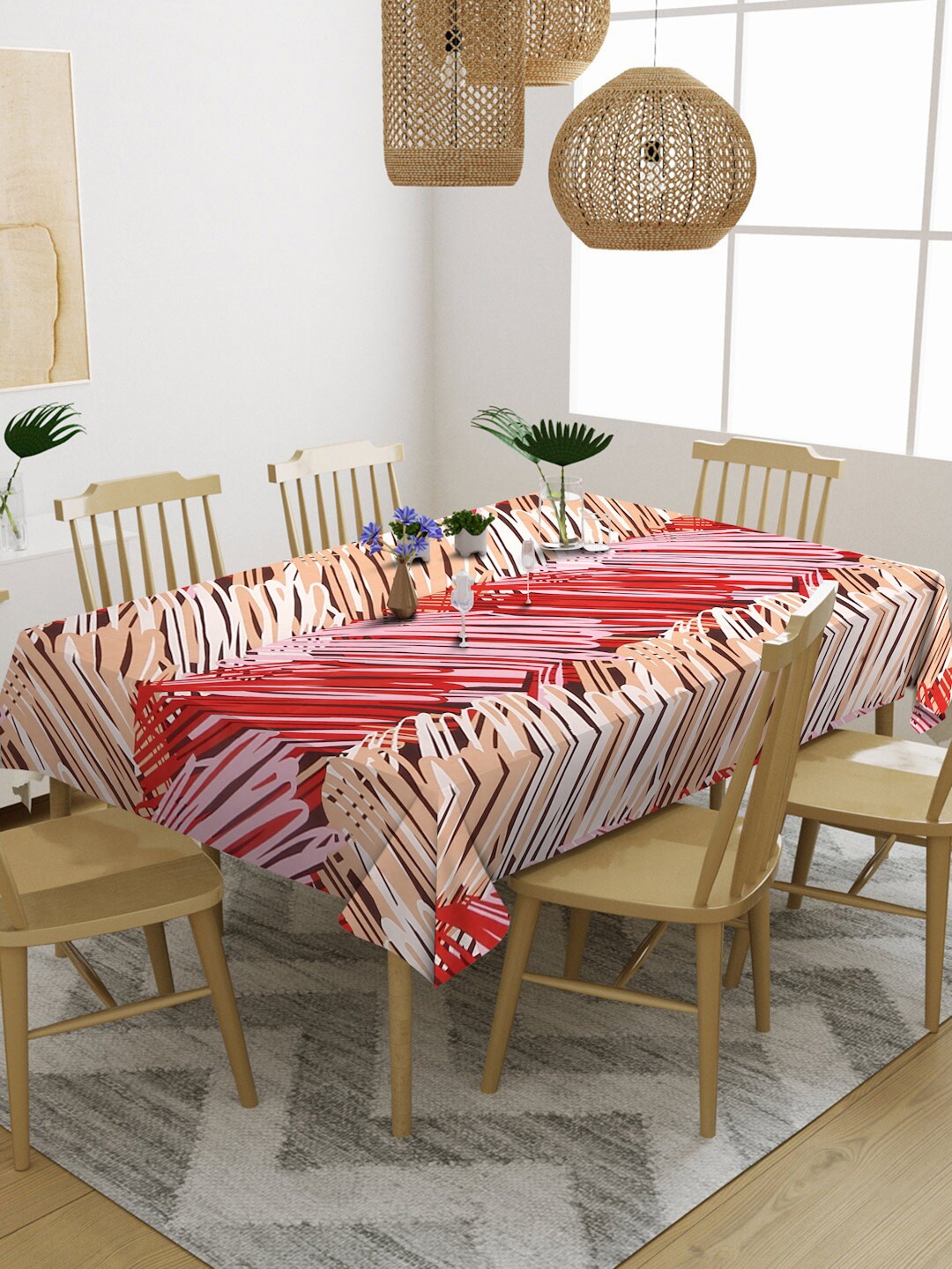 

KLOTTHE Pink & Beige Printed 6-Seater Rectangular Table Cover