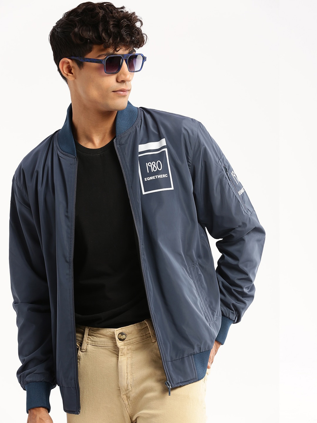 

SHOWOFF Mock Collar Windcheater Bomber Jacket, Teal