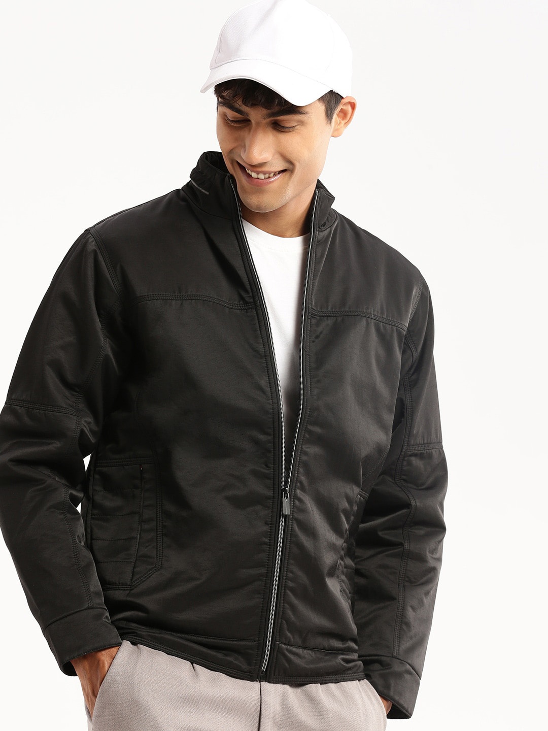 

SHOWOFF Mock Collar Windcheater Bomber Jacket, Black