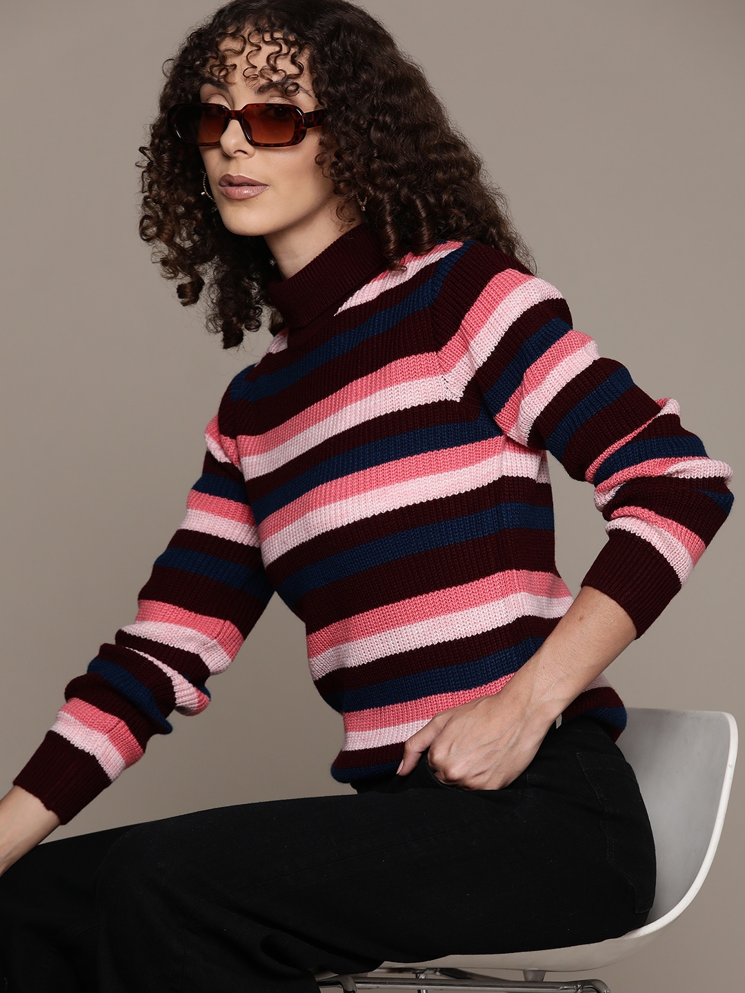 

Roadster Women Striped Pullover, Maroon