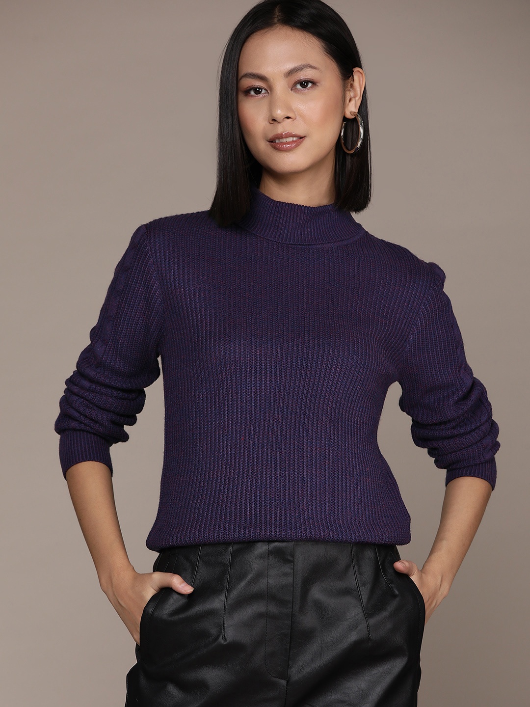 

Roadster Women Solid Pullover Sweater, Navy blue