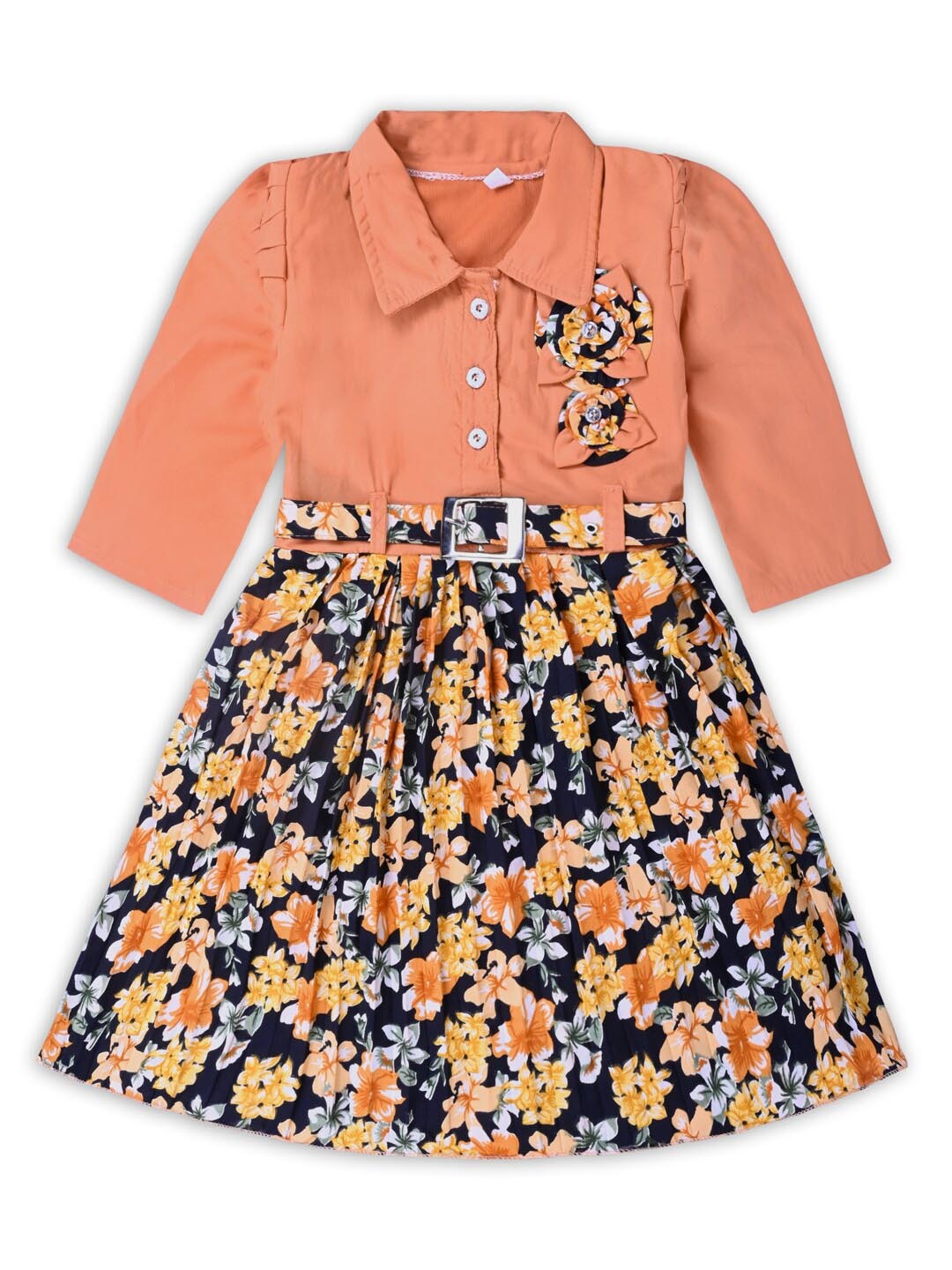 

Wish Karo Girls Floral Print Satin Fit & Flare Dress, Brown
