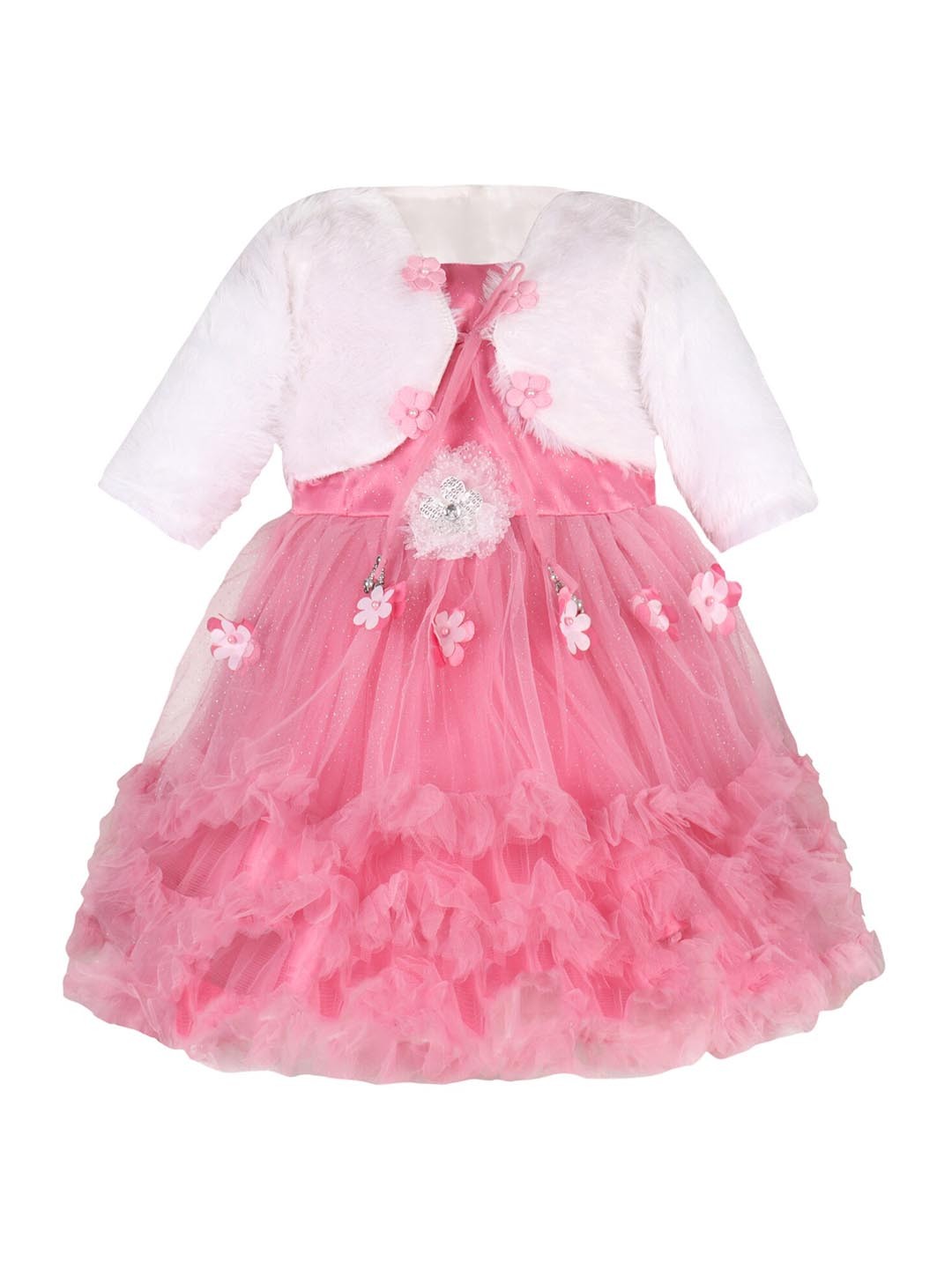 

Wish Karo Girls Net Fit & Flare Dress With Jacket, Pink