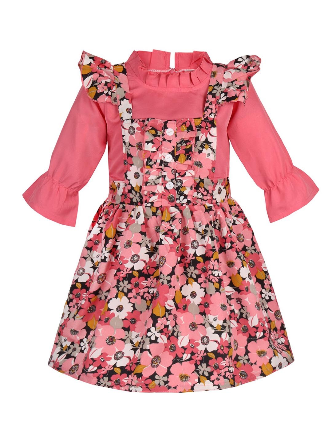 

Wish Karo Girls Floral Printed Satin Fit & Flare Dress, Pink