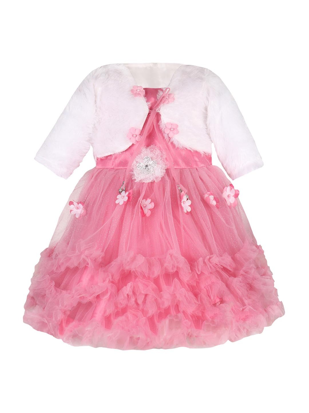 

Wish Karo Girls Net Fit & Flare Dress With Jacket, Pink