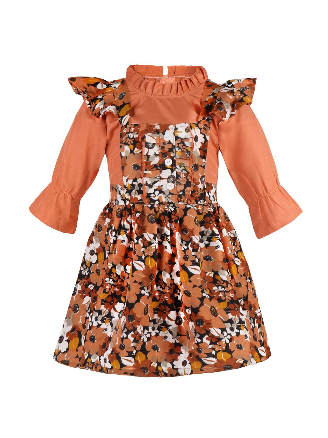 

Wish Karo Girls Floral Print Satin Fit & Flare Dress, Brown