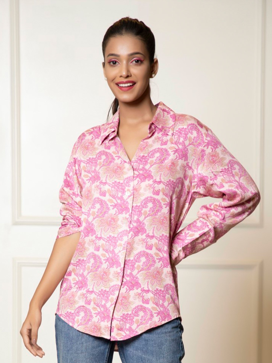 

Urban Sundari Women Pink Classic Opaque Casual Shirt