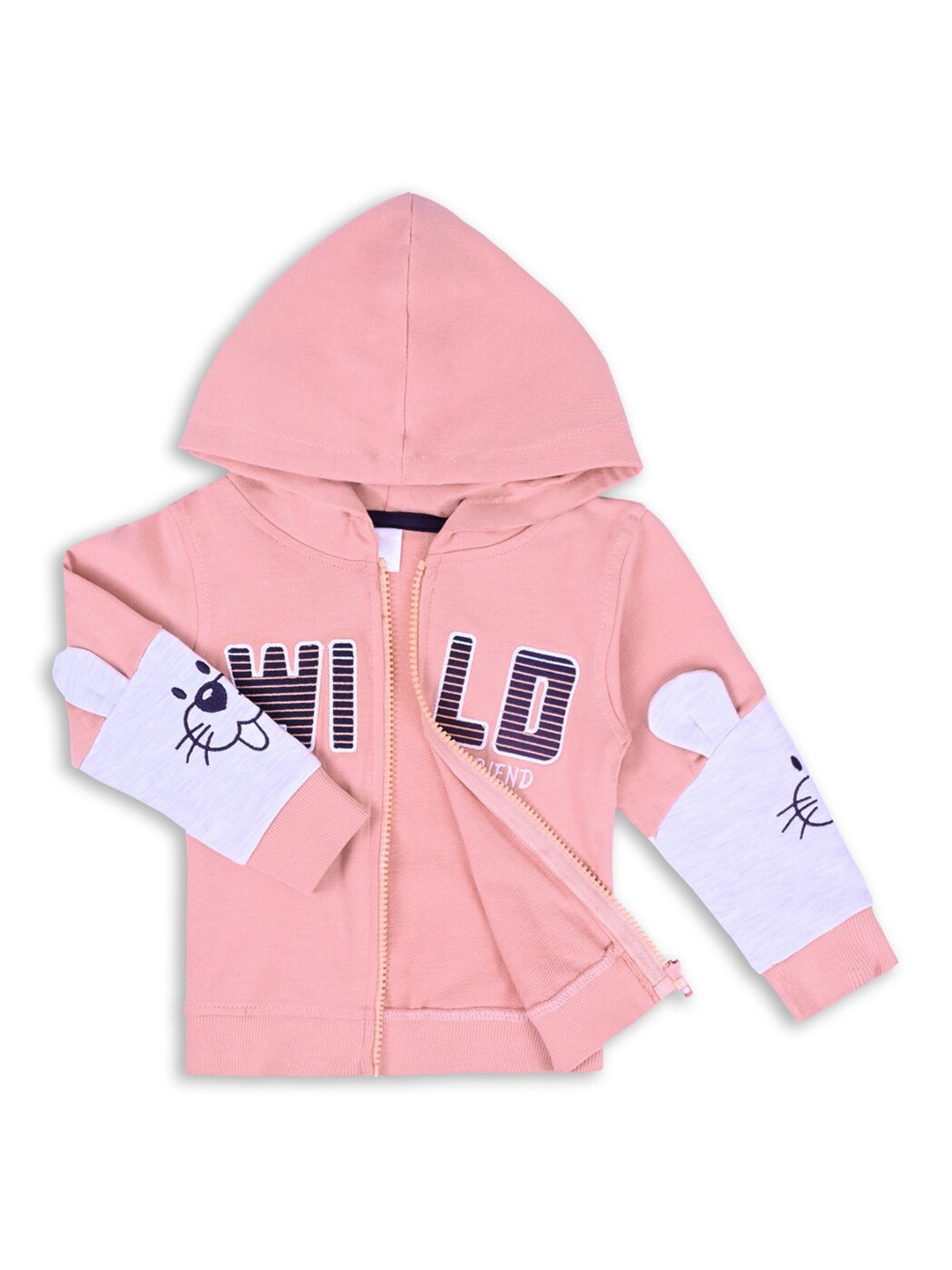 

Wish Karo Infants Typography Printed Hooded Dri-FIT Front Open Sweatshirt, Pink