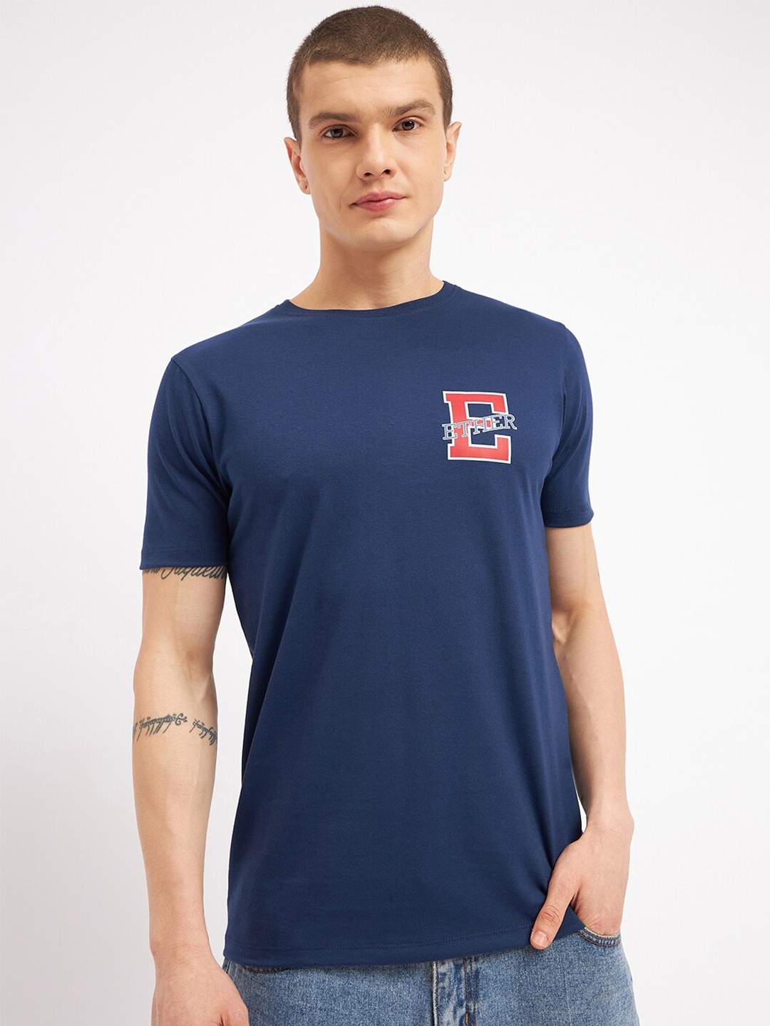 

ether Blue Brand Logo Printed Pure Cotton T-shirt