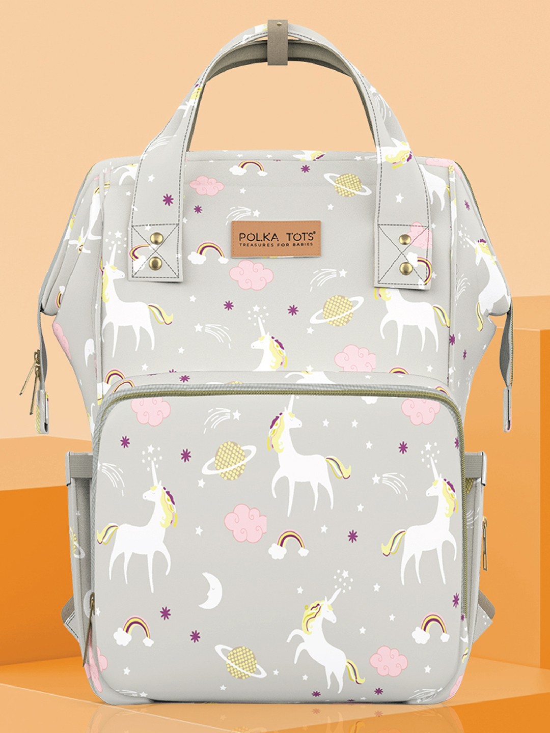 

Polka Tots Kids Printed Lightweight Baby Diaper Bag, Beige