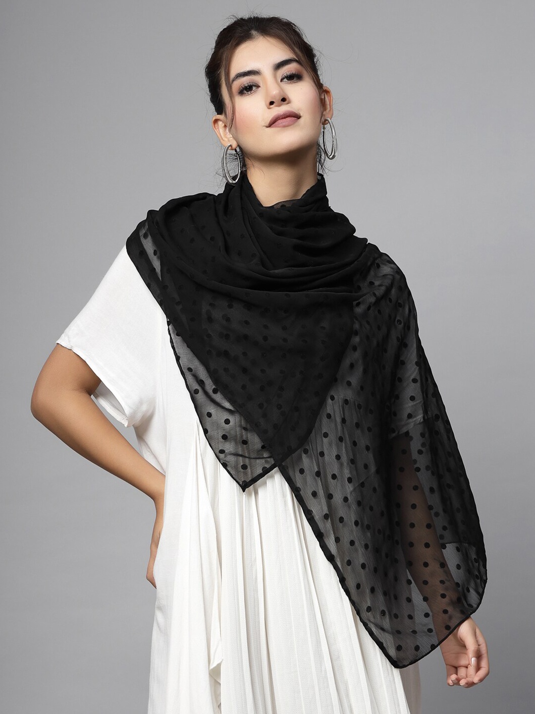 

J Style Self Design Stole, Black