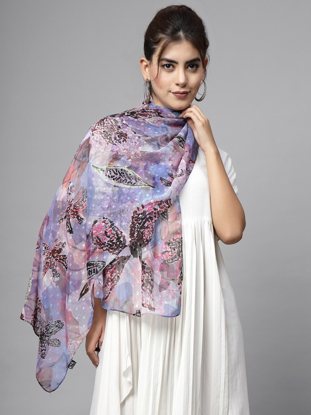 

J Style Floral Printed Stole, Blue