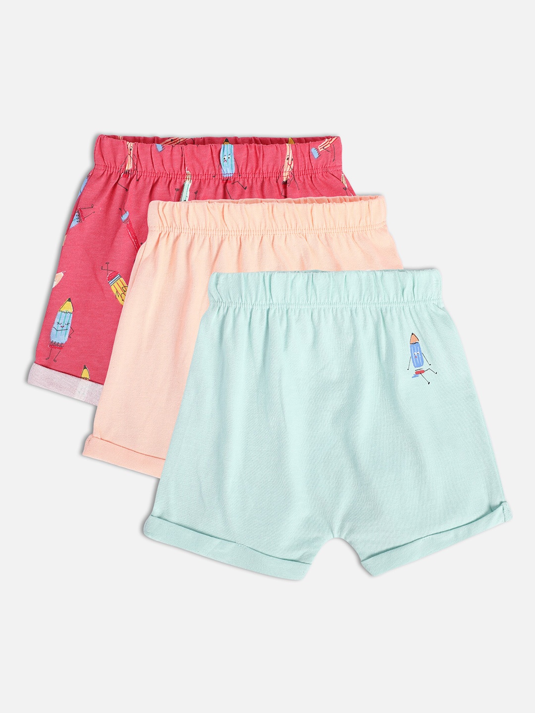 

MINI KLUB Girls Pack Of 3 Printed Shorts, Green