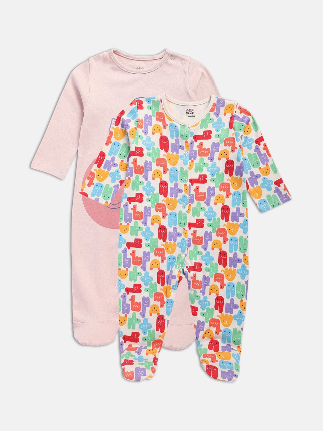 

MINI KLUB Infants Girls Pack of 2 Printed Sleepsuit, Pink