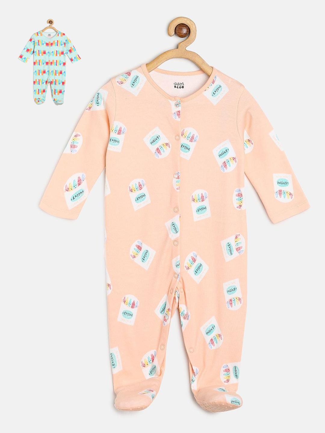 

MINI KLUB Infants Girls Pack of 2 Printed Cotton Sleepsuits, Peach