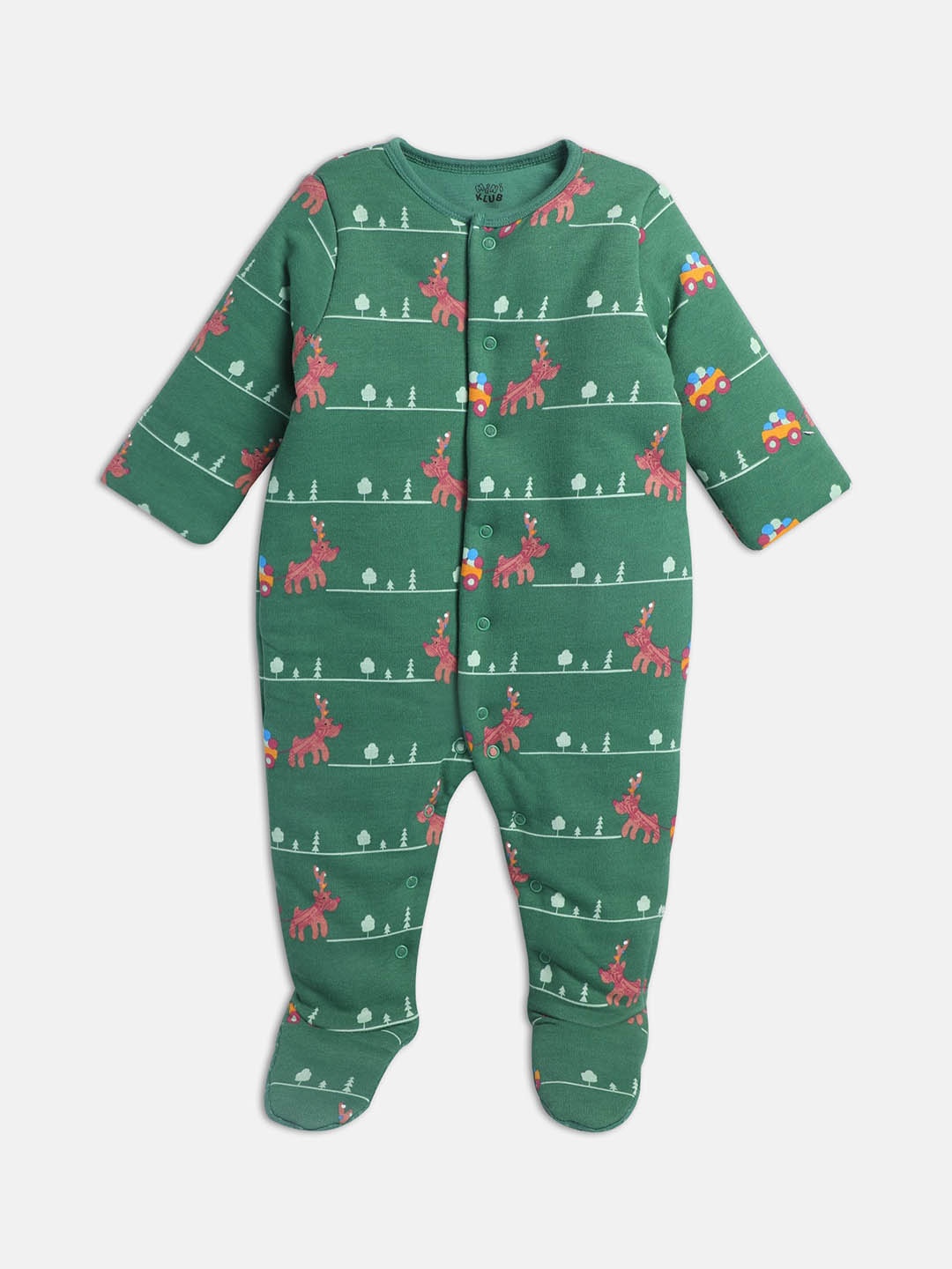 

MINI KLUB Infants Boys Conversational Printed Pure Cotton Sleepsuit, Green