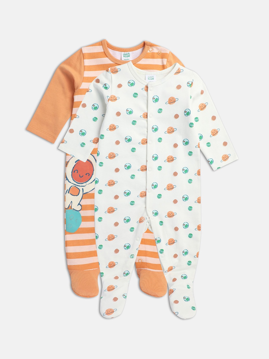 

MINI KLUB Infants Boys Pack of 2 Printed Pure Cotton Sleepsuit, Orange