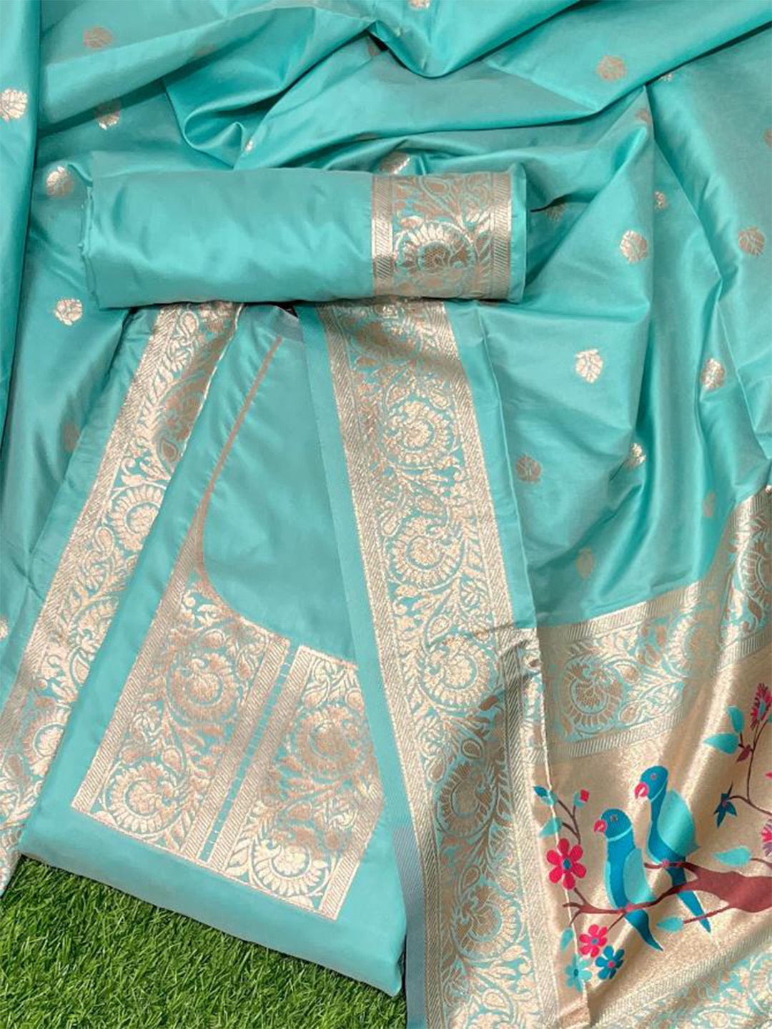 

VISHNU WEAVES Woven Design Zari Pure Silk Unstitched Dress Material, Sea green